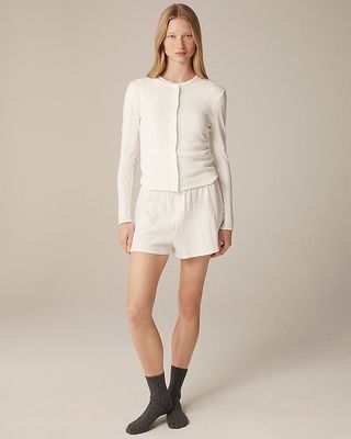 Pointelle Crewneck Cardigan