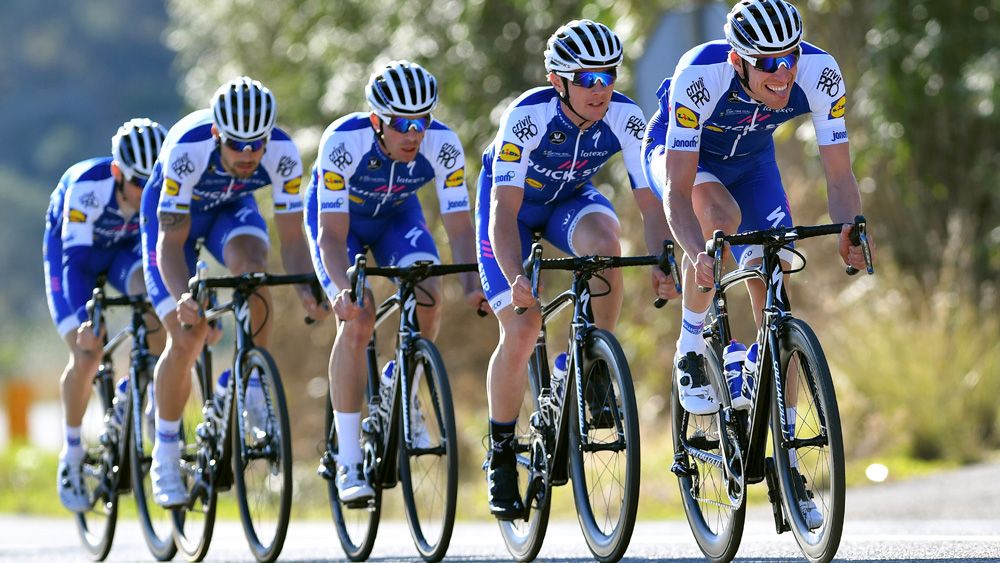 The Quick-Step Floors riders work on their lead out and speed