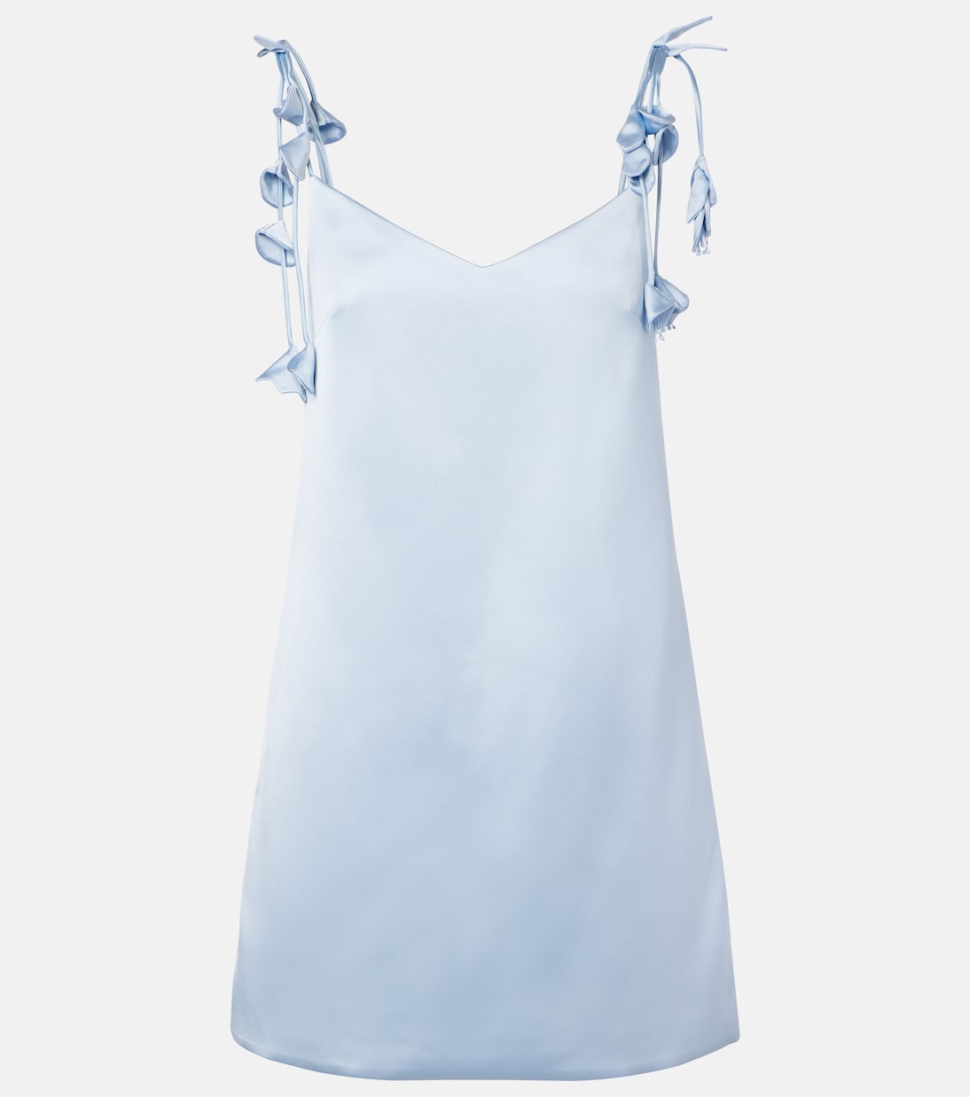 Floral-Appliqu&amp;eacute; Satin Minidress in Blue - Self Portrait