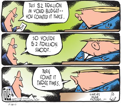 Political cartoon U.S. Trump budget double counted