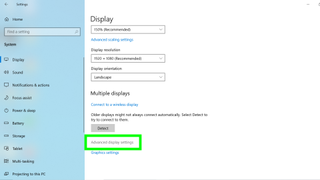 How to change the refresh rate on your monitor - a screenshot of the "Display" settings in the Windows 10 menu with "Advanced Display Options" being selected