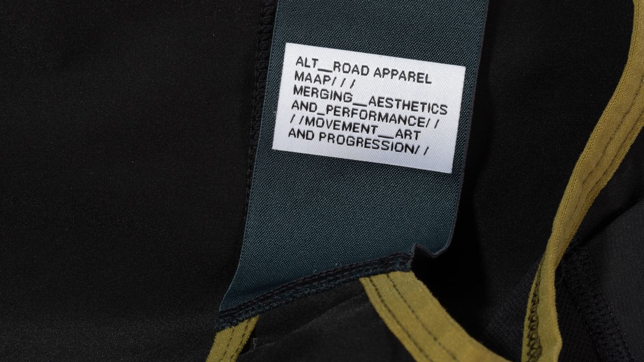 MAAP Alt Road Cargo bib shorts detail of strap tag