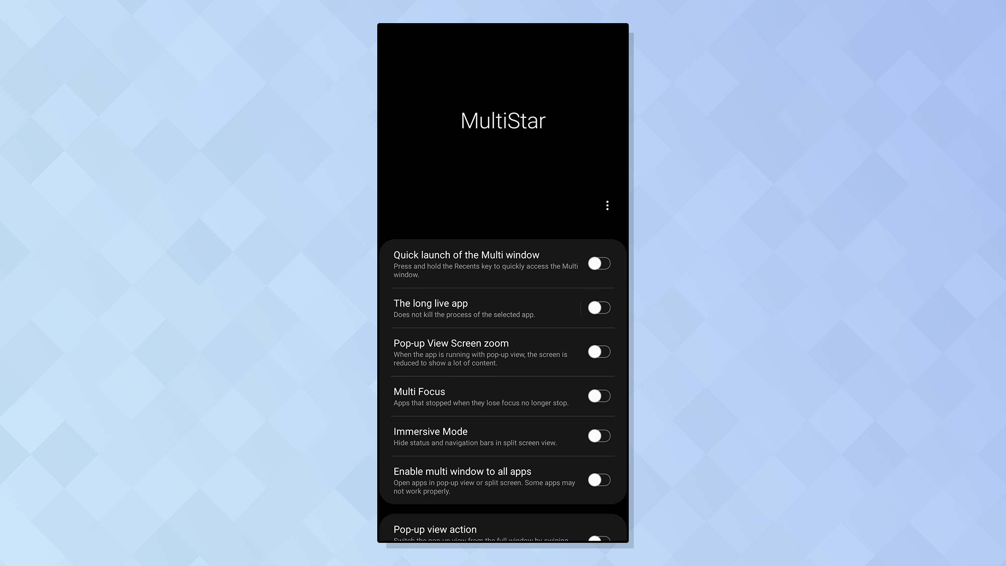 A screenshot of Samsung's GoodLock app showing the MultiStar tool