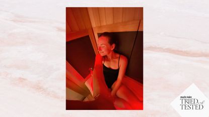 Infrared sauna benefits: Ally Head in an infrared sauna