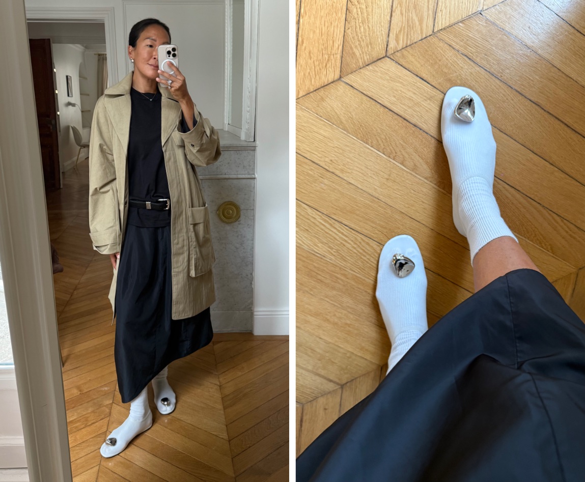 Irene Kim Fritz wearing mesh flats