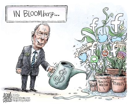 Cartoon U.S. Michael Bloomberg Facebook Twitter social media campaigning money plants