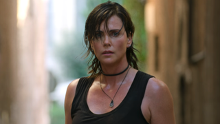 Charlize Theron as Andy looking dismayed in The Old Guard 2