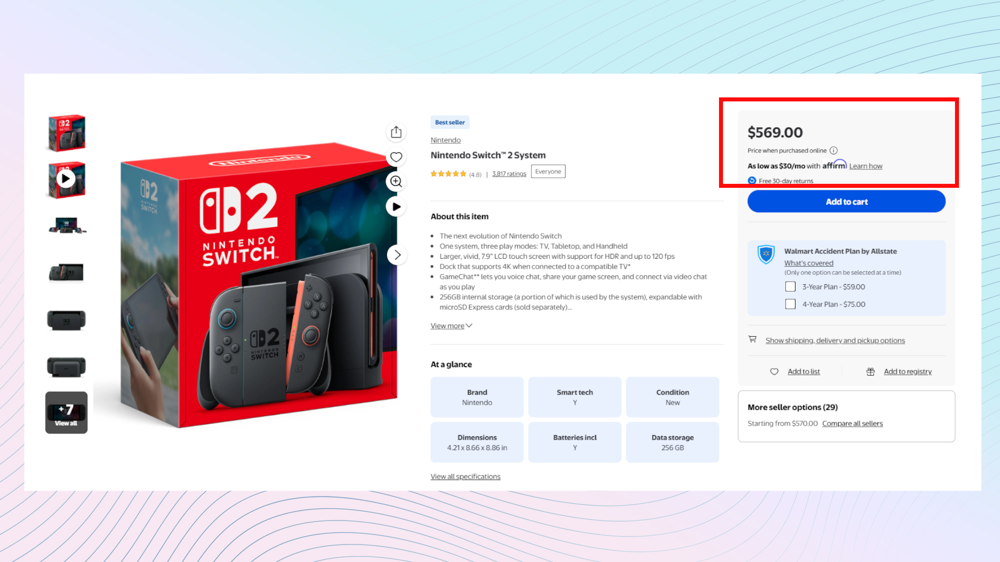 A screenshot showing a Switch 2 on sale at Walmart for an inflated price