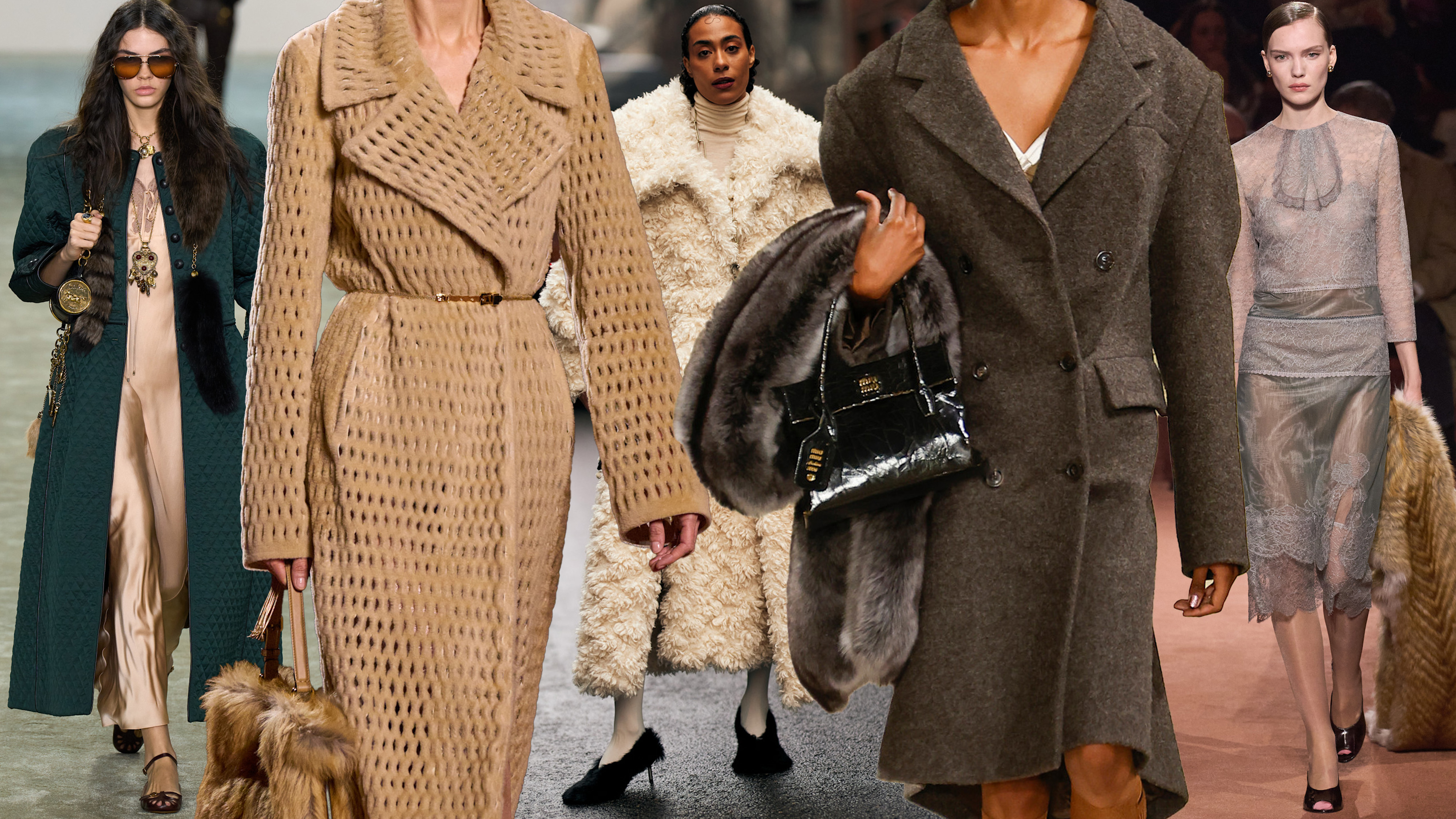 fur accessory trend 2025 is shown in a collage of runway images 