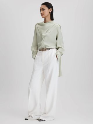 Reiss Sage Emilia Satin Detachable Scarf Shirt