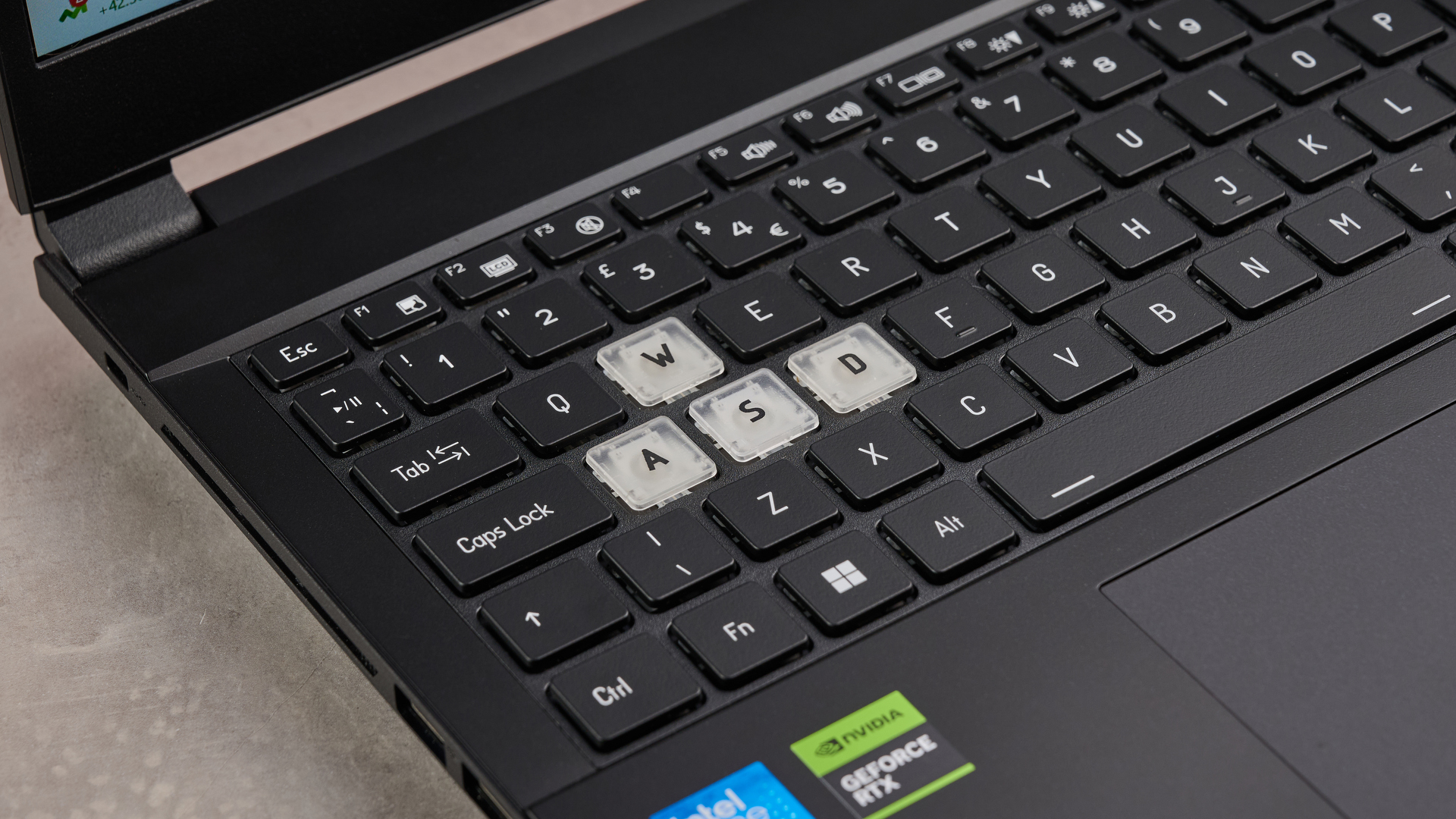 Close-up of WASD keys on Medion Erazer Deputy 15 P1