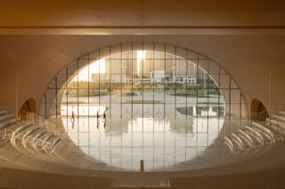 The view to the park from inside the Performance Hall