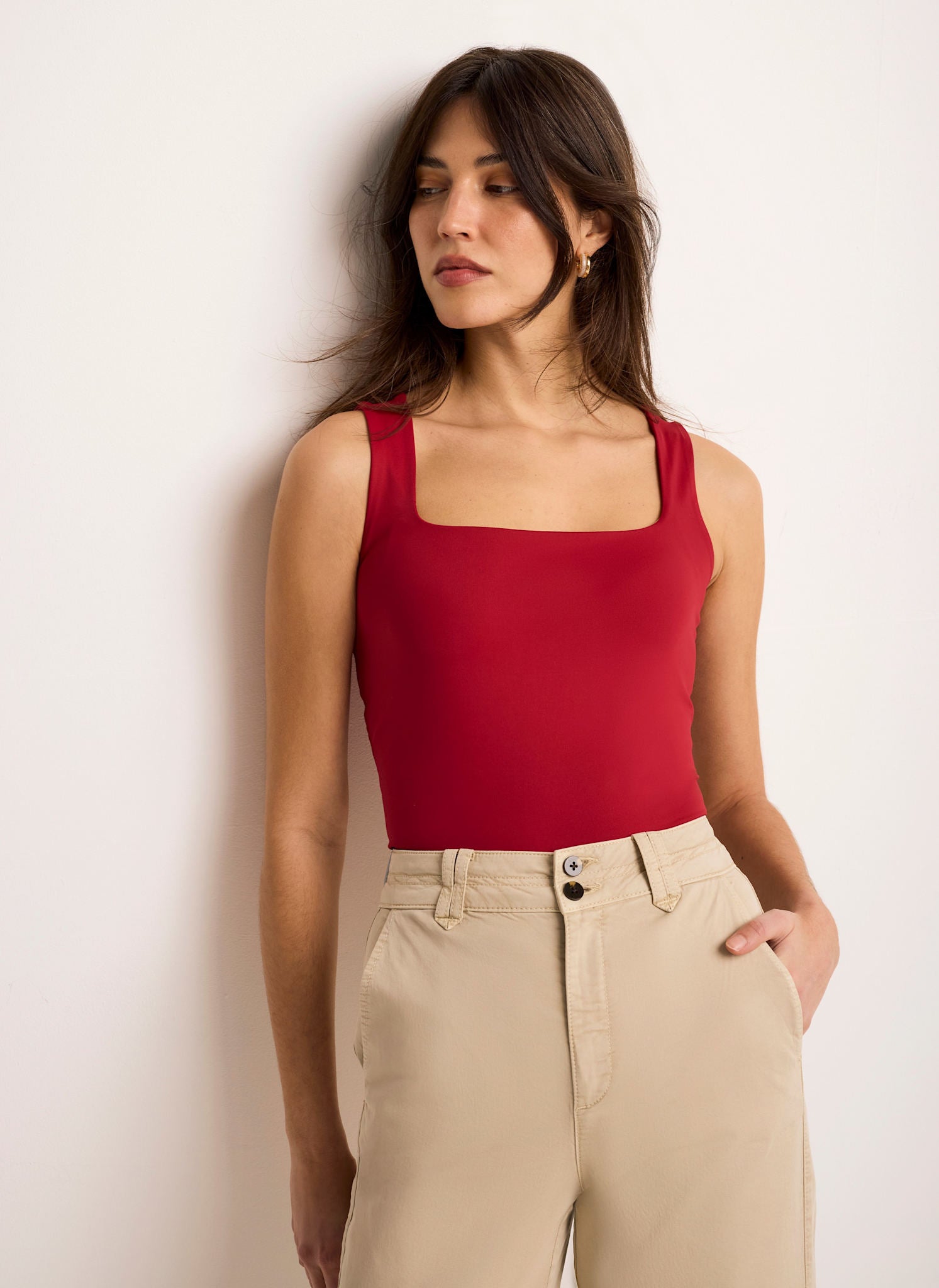 Red Scoop Neck Layering Vest Top