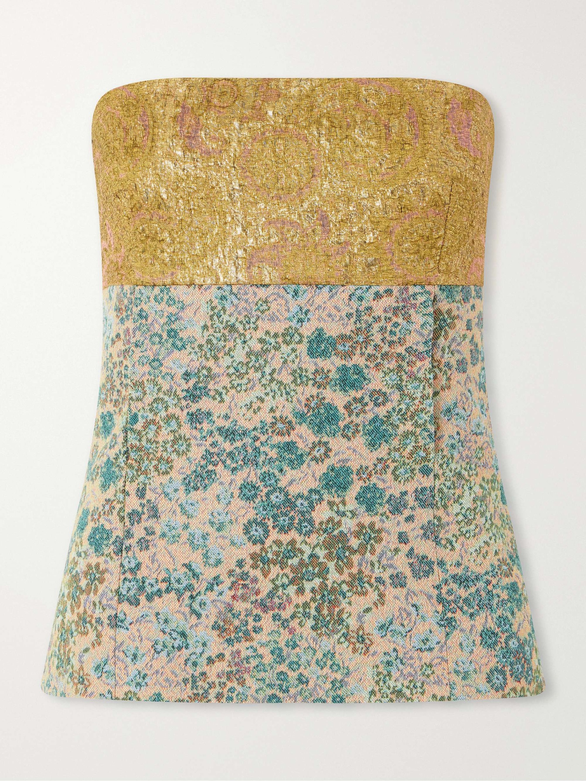 Strapless Metallic Floral-Jacquard Top