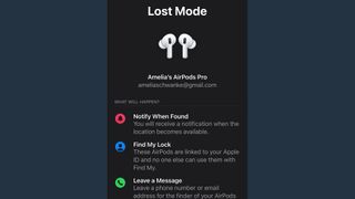 A screenshot of the Lost Mode screen in Settings on an iPhone