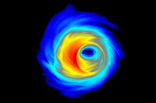 This visualization shows an accretion disk surrounding a supermassive black hole.