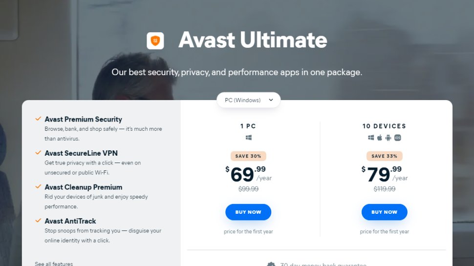 Website screenshot for Avast Ultimate