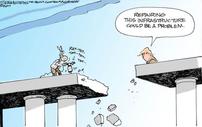 Political cartoon U.S. Trump infrastructure