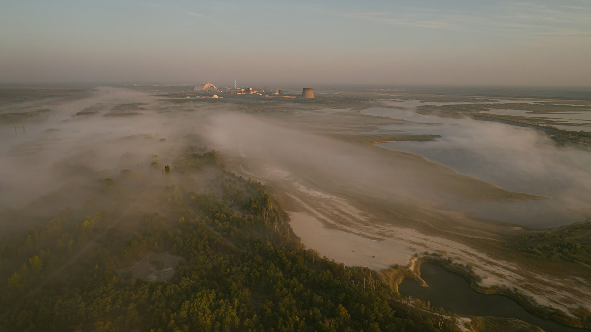 An aerial view of the Chernobyl exclusion zone