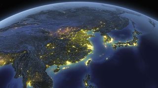 Earth from above showing China and Japan.