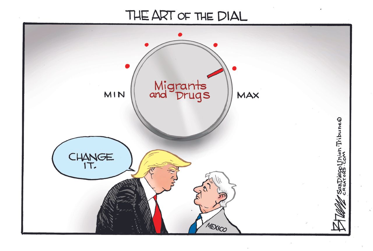 Political Cartoon U.S. Trump Mexico migrants drugs GOP Art of the Dial