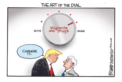 Political Cartoon U.S. Trump Mexico migrants drugs GOP Art of the Dial