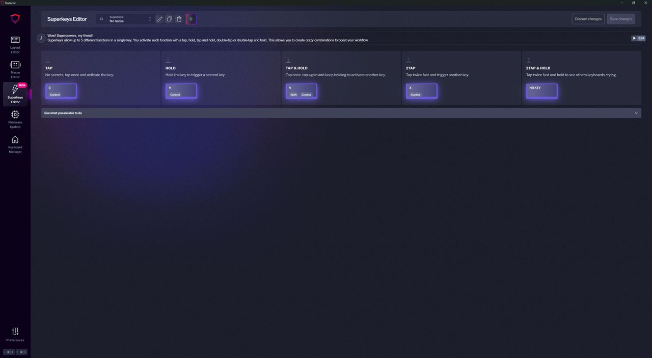 Screenshots of the Dygma Bazecor keyboard control application