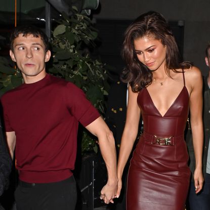 Zendaya and Tom Holland leave his Bero event wearing matching burgundy outfits