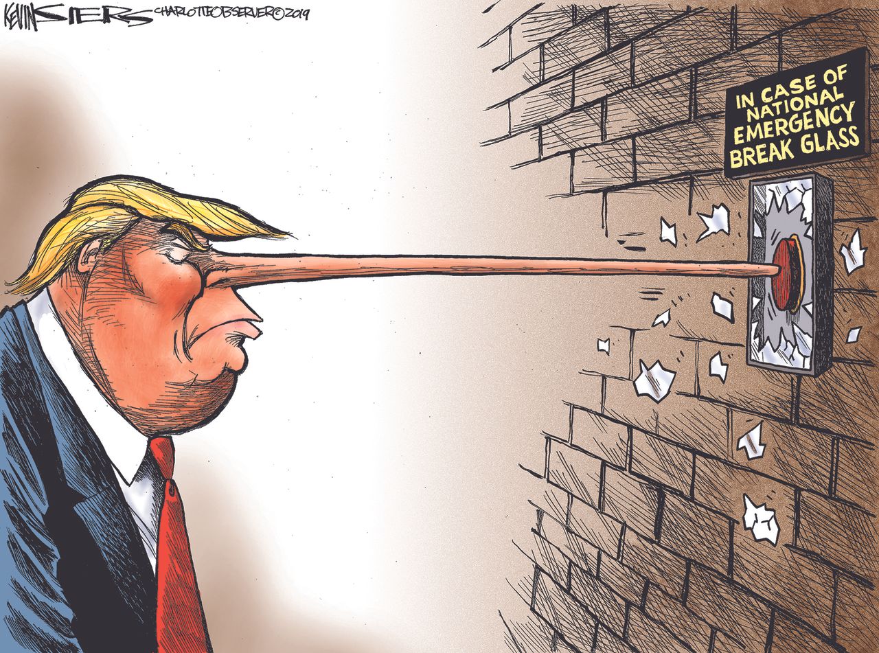 Political cartoon U.S. Trump wall government shutdown