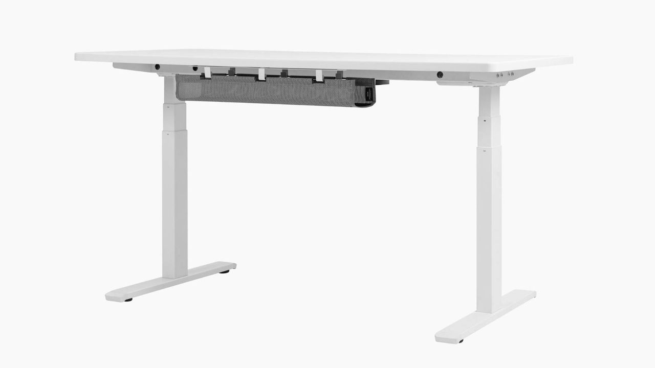 Boulies MagVida desk in white with grey backdrop