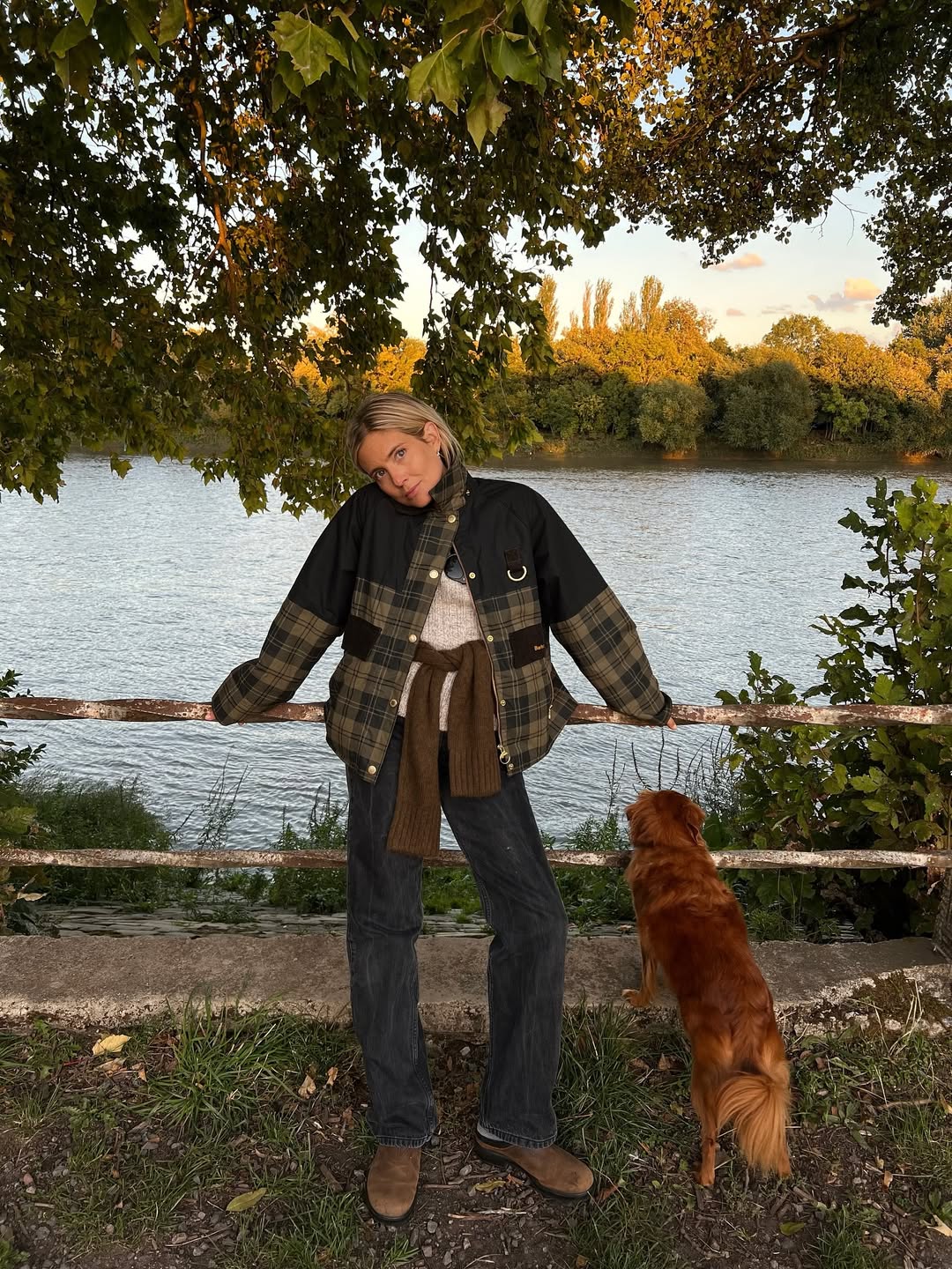 Lucy wearing checked jacket