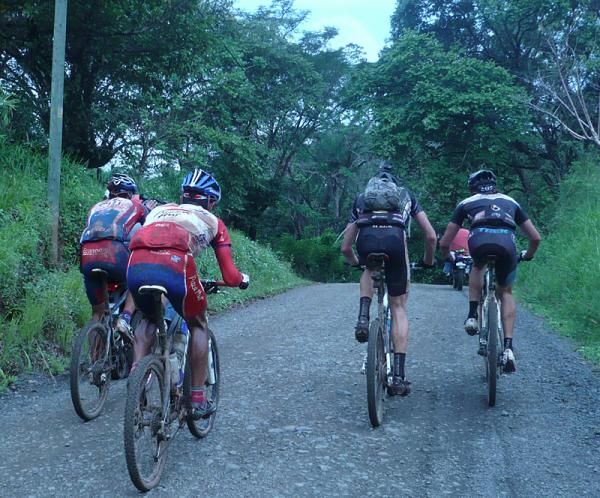 Four of five riders in the lead group for much of the middle of the race.