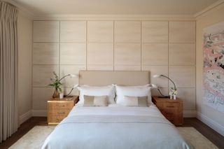 Bedroom with textured panelled walls