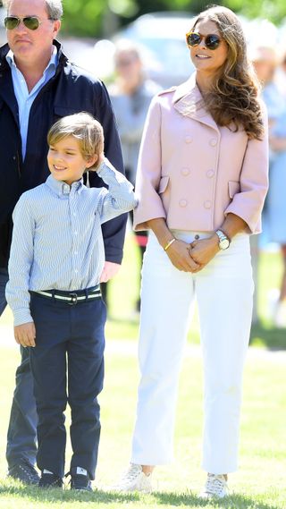 Princess Madeleine of Sweden and her son Prince Nicolas attend Prince Nicolas of Sweden's inauguration of Discovery Park on June 21, 2022