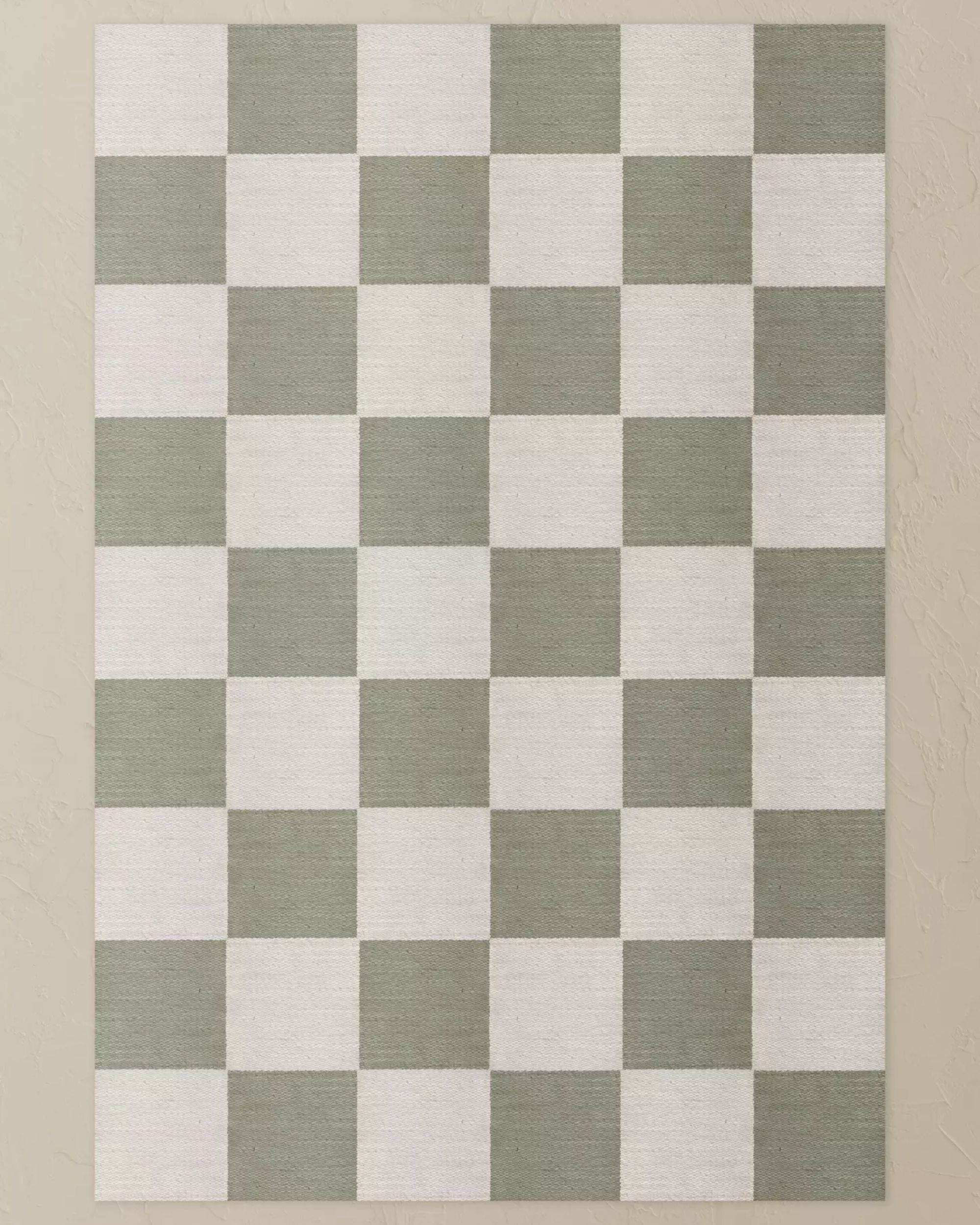sage green checkered rug