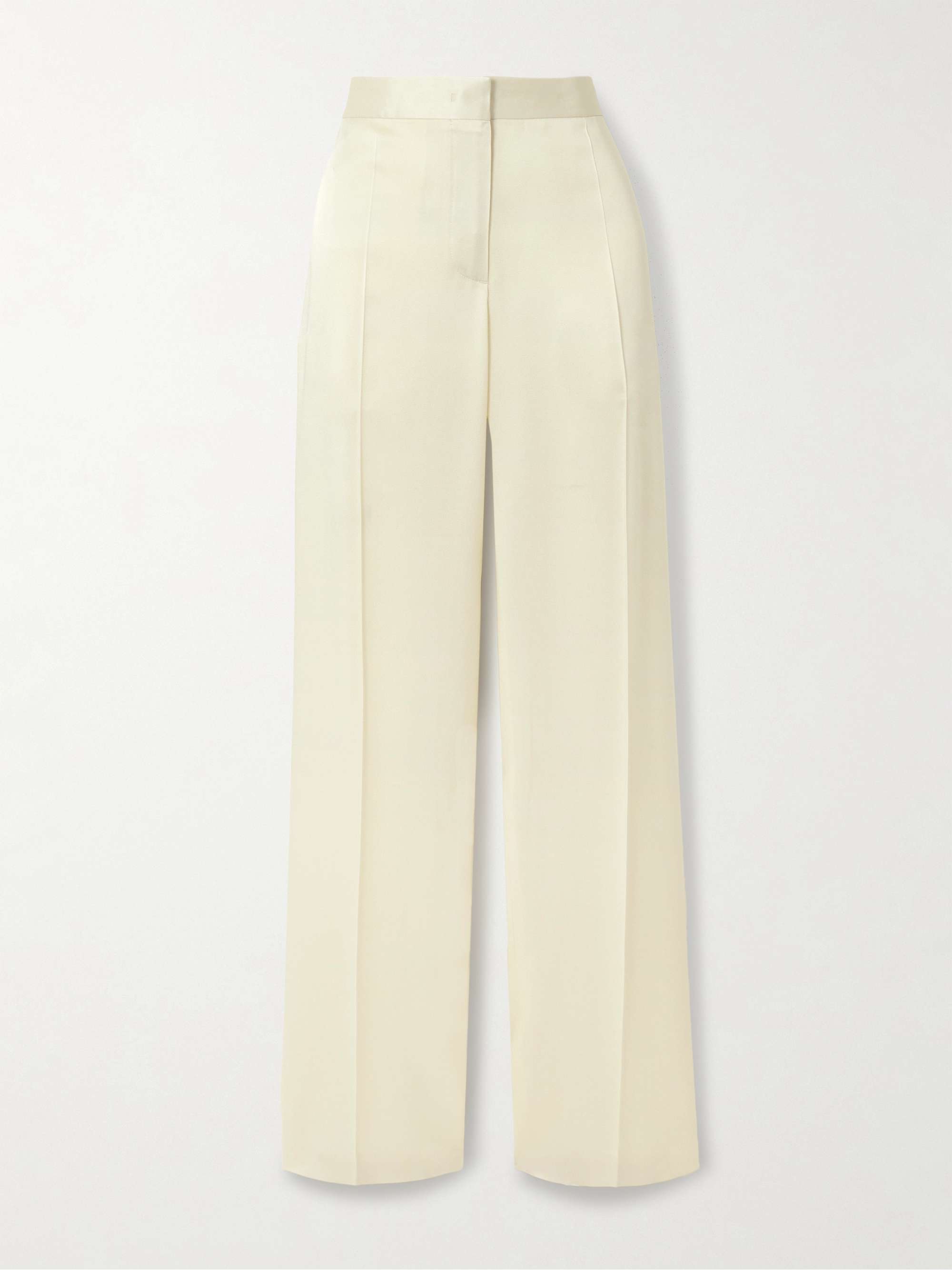 Pleated Satin Straight-Leg Pants