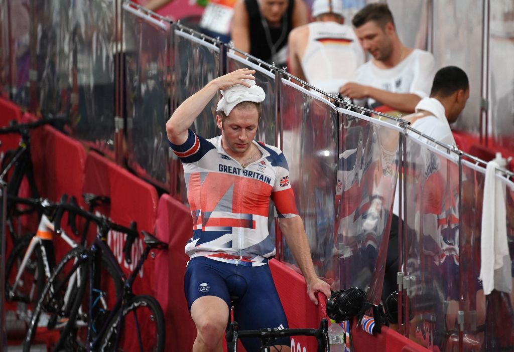Britains Jason Kenny warms down after competing in a heat of the mens track cycling sprint 132 finals during the Tokyo 2020 Olympic Games at Izu Velodrome in Izu Japan on August 4 2021 Photo by Greg Baker AFP Photo by GREG BAKERAFP via Getty Images