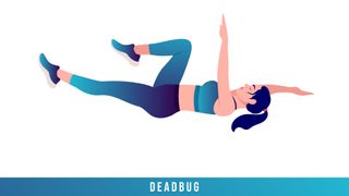 Person performing a deadbug on their back with one arm and opposite leg extended