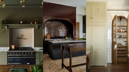 three different earth tones period kitchens 
