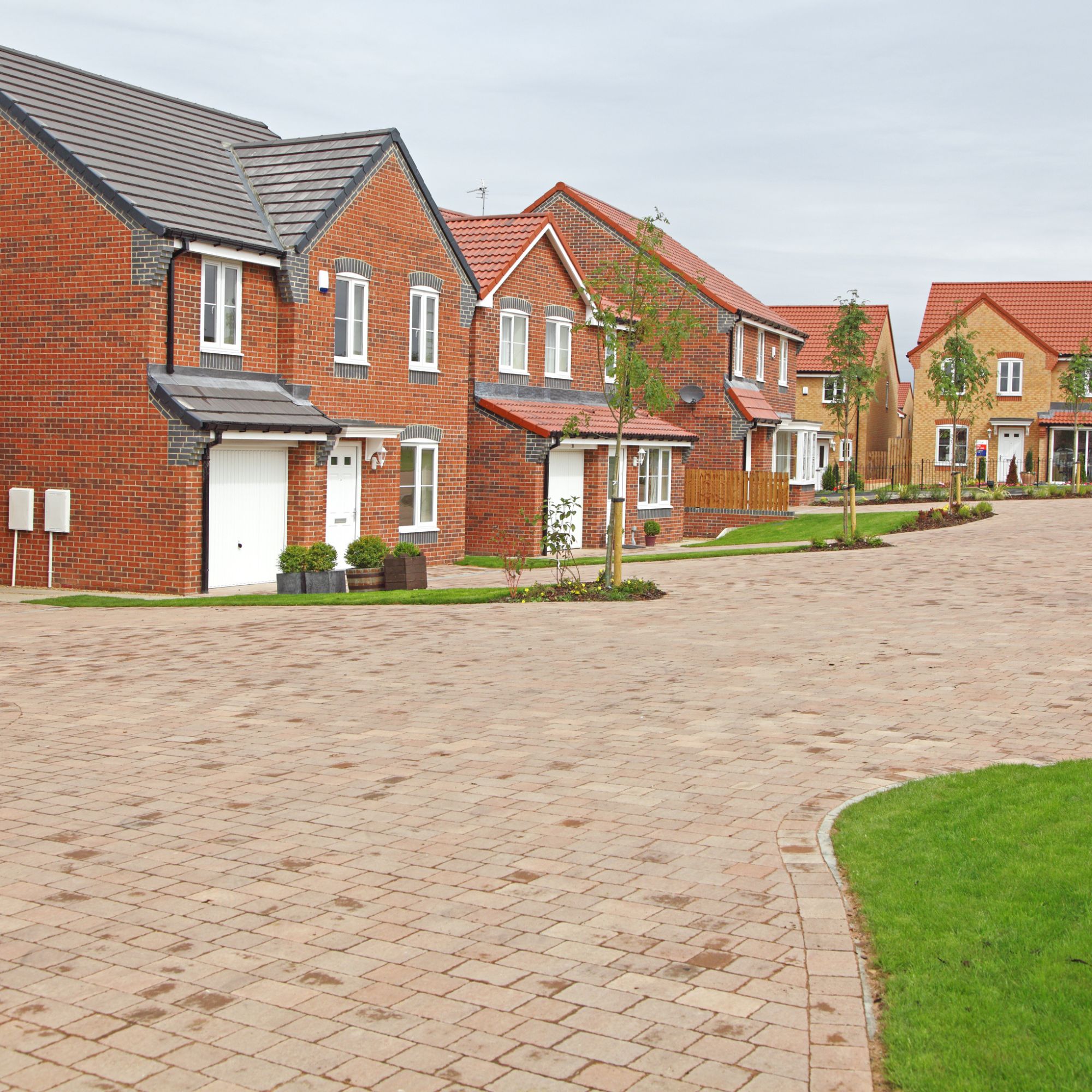 Block paved road and driveways on new build housing estate