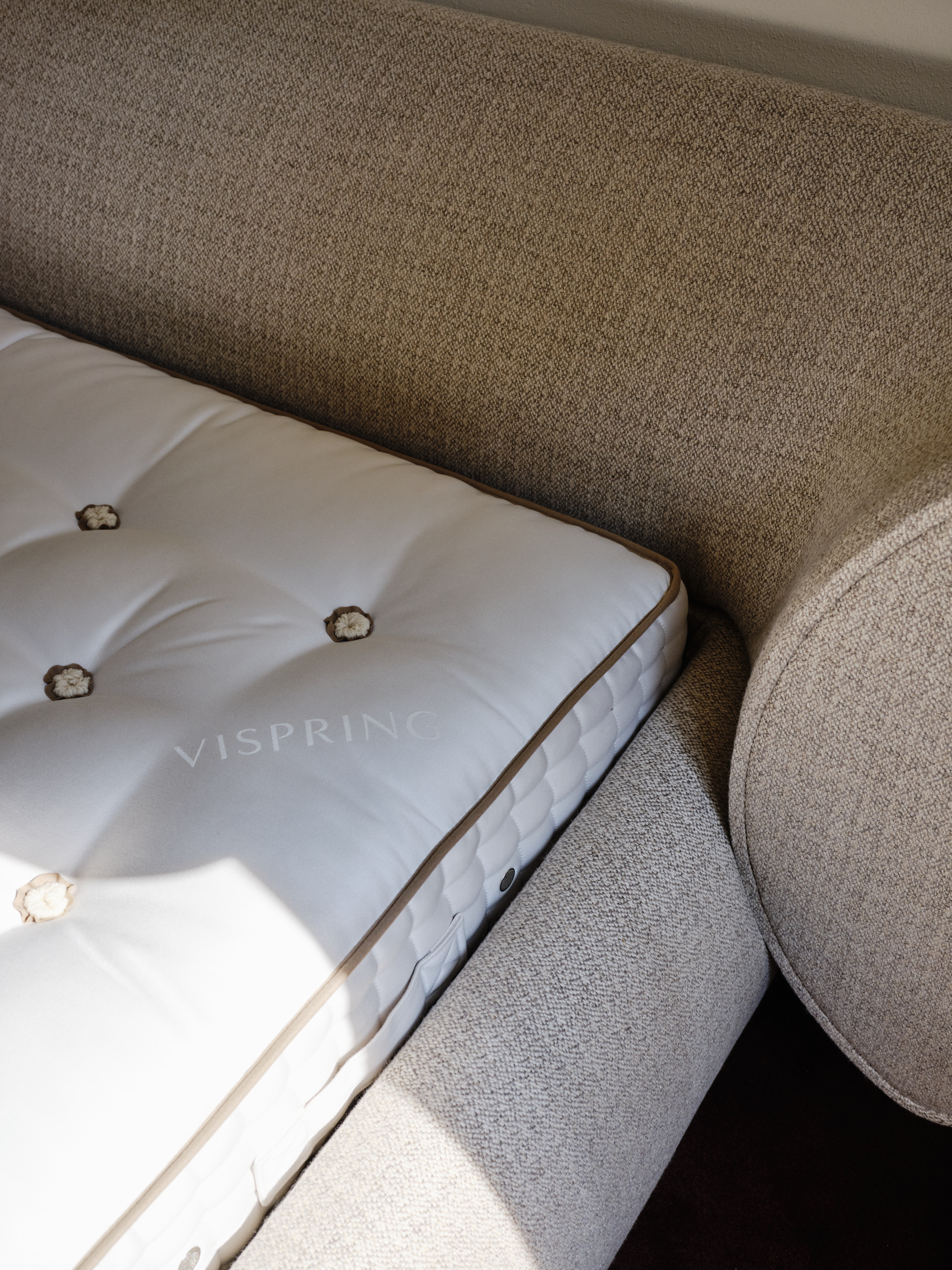 Inside Mua Mua Hotel designed by Tom Dixon for Milan Design Week 2026, featuring Tom Dixon x Vispring bed collaboration