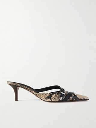 Ashley buckled snake-effect leather mules