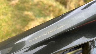 Zoom in on lettering on bike frame