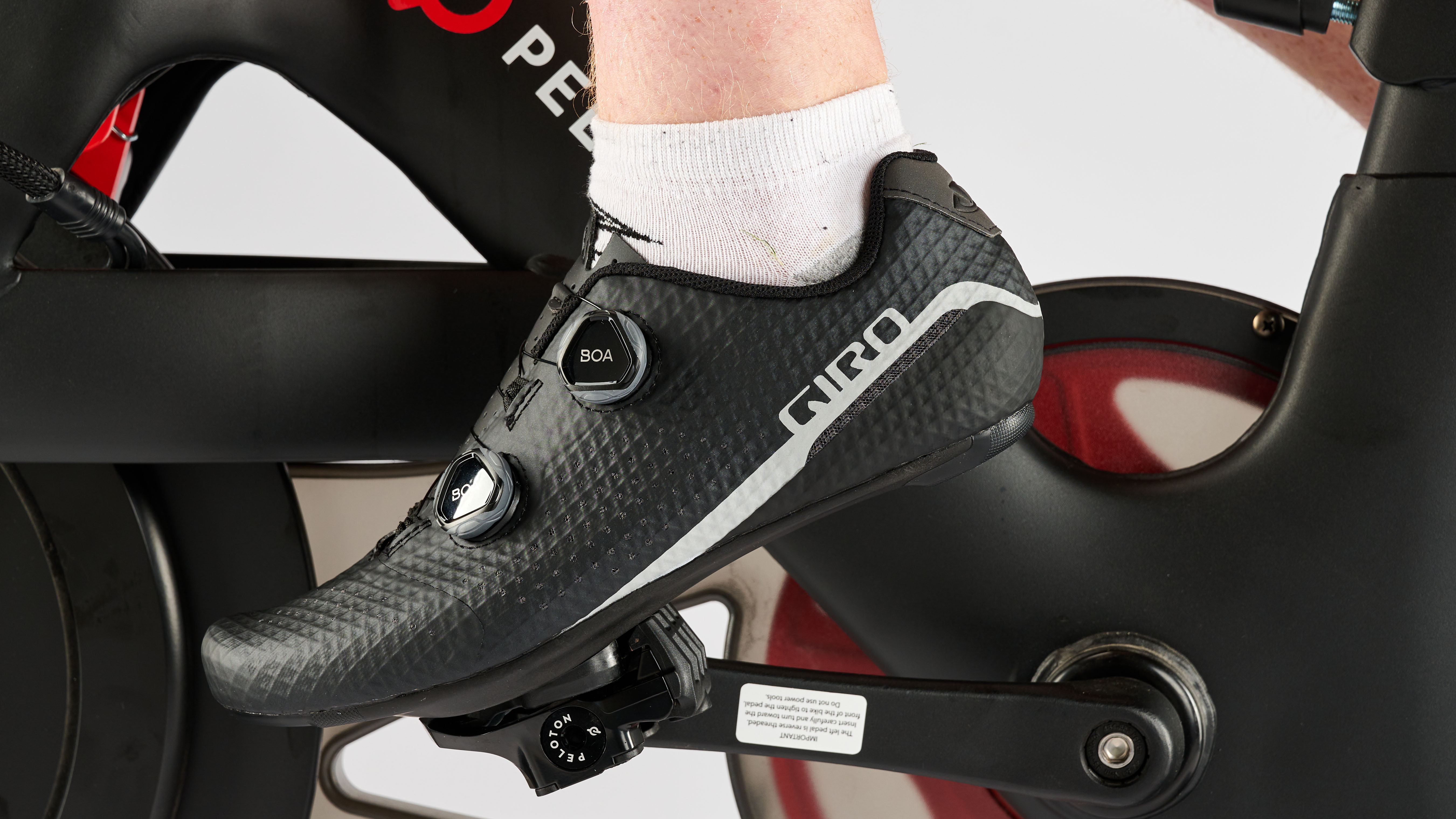 Giro Regime cycling shoe on Peloton bike