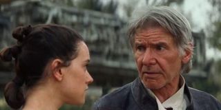 Harrison Ford and daisy Ridley in Star Wars; The Force Awakens