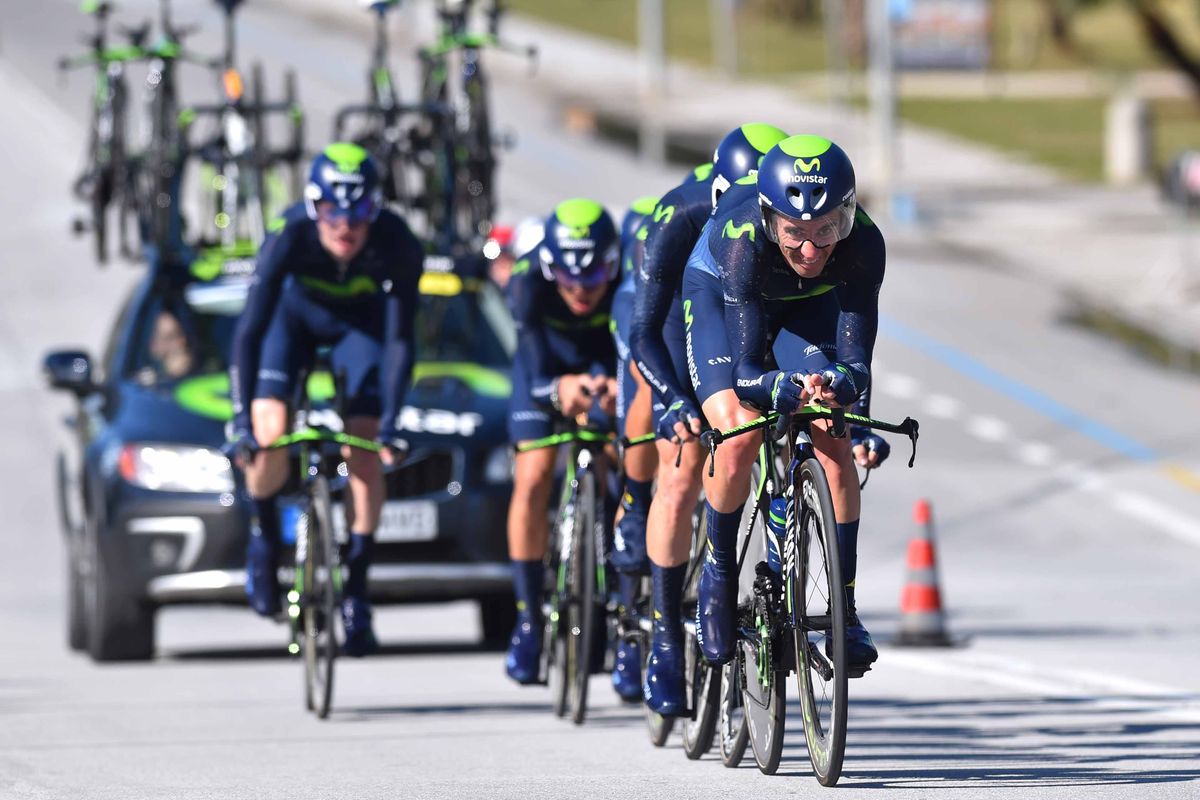 Movistar were first off in the team time trial in Tirreno-Adriatico