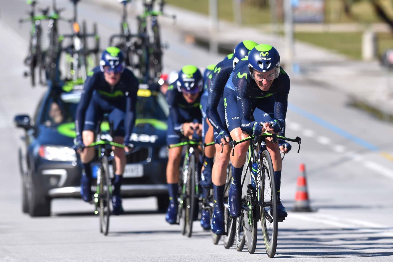 Movistar were first off in the team time trial in Tirreno-Adriatico