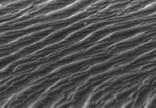 Electron microscope image of the nano-scale pattern on diamond created by the UV laser treatment.