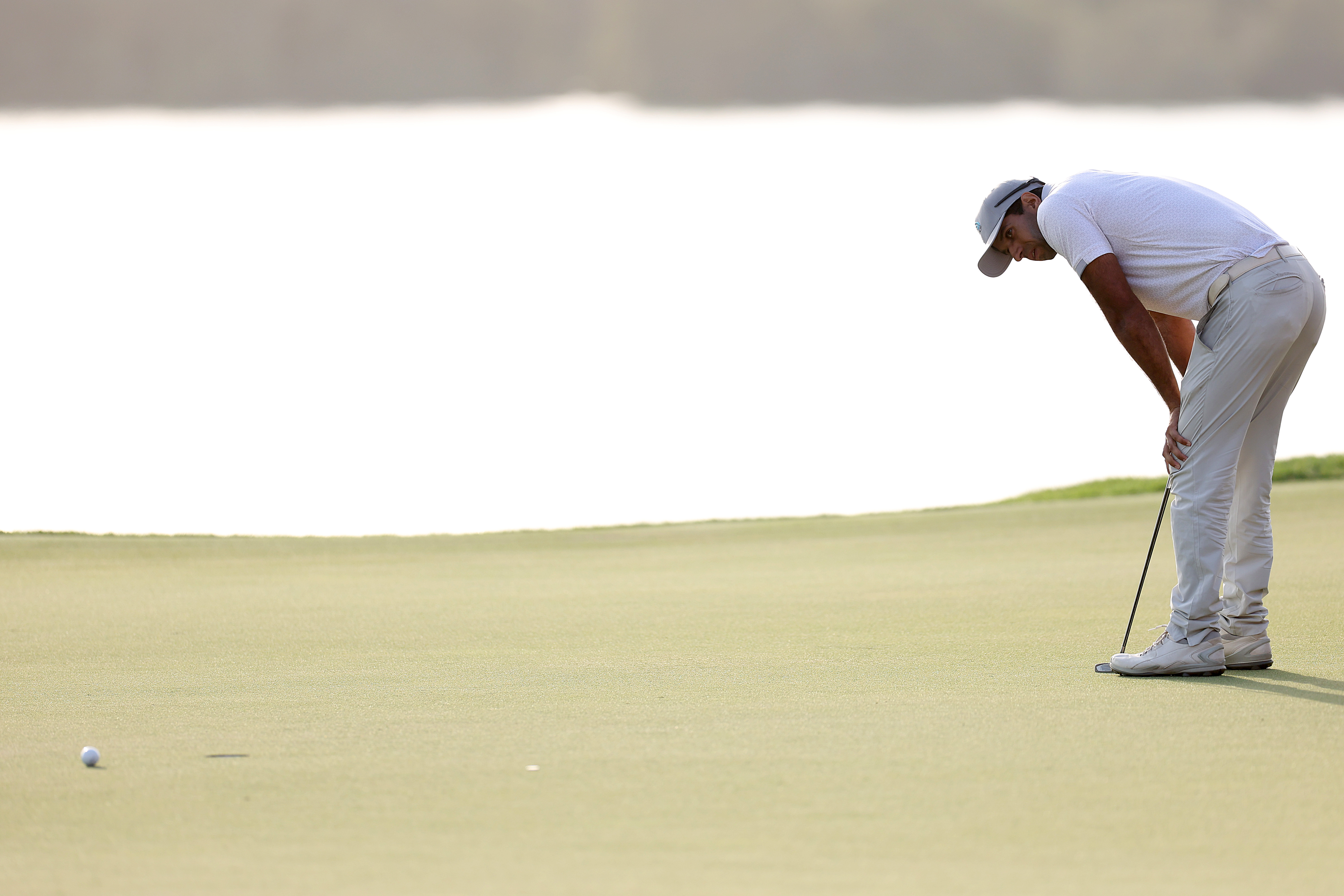 Aaron Rai reacts after a missed putt