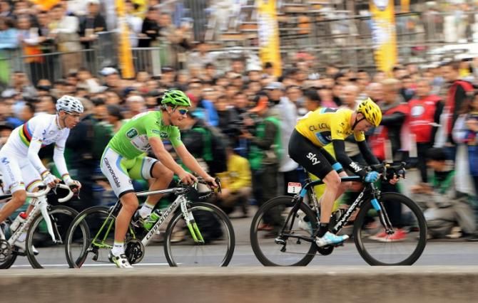 Chris Froome, Peter Sagan and Rui Costa take part in the Saitama Criterium.